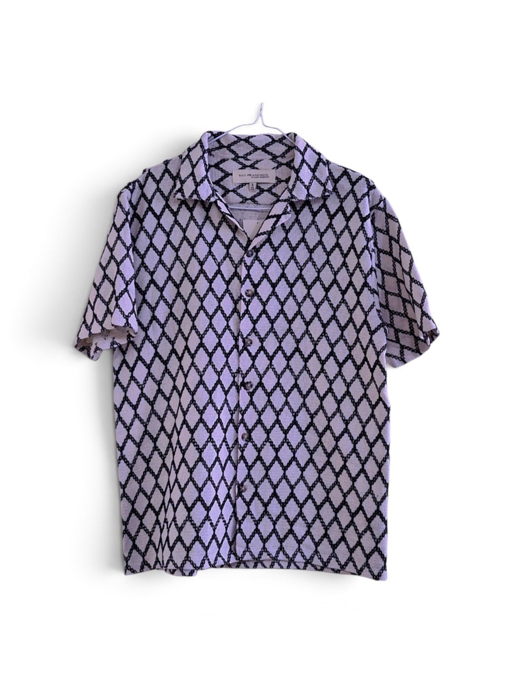 Men's Short-Sleeve Lavender Diamond Print Button-Down Shirt